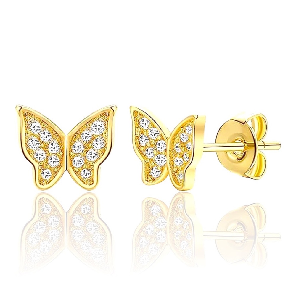 BOGO New 14K Gold Plated AAAAA+ CZ Small Butterfly Earrings Baby Girl Women